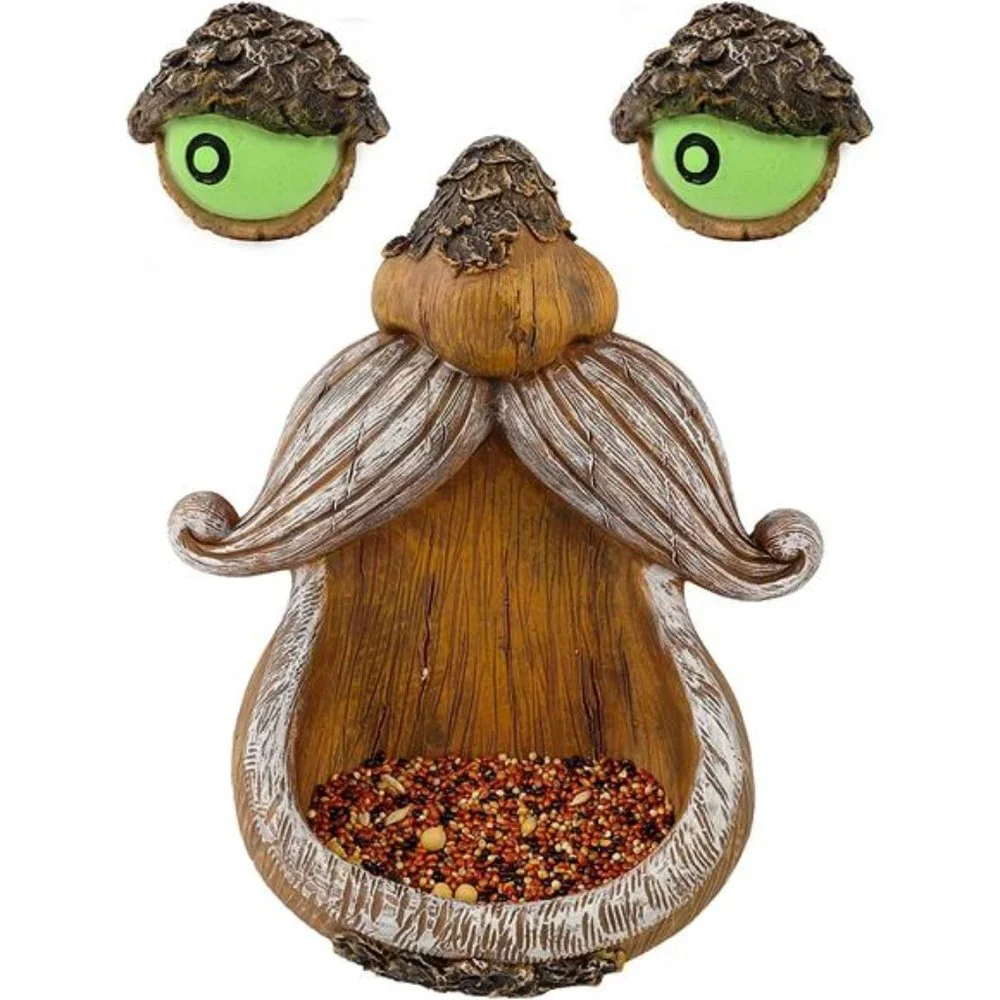 Tree Face Decor Bird Feeder Outdoor, Eyes Glow in Dark Fun Old Man Tree Hugger